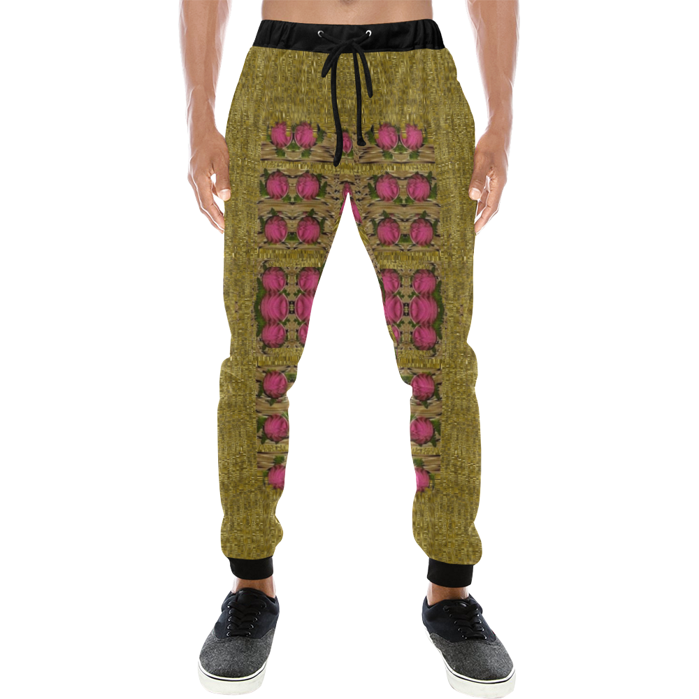Bloom in gold shine and you shall be strong Men's All Over Print Sweatpants (Model L11)