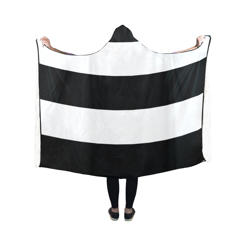 Black White Stripes Hooded Blanket 50''x40''