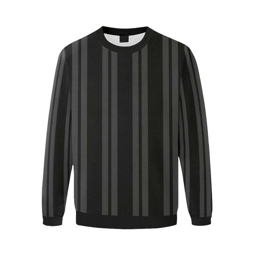 Gray/Black Vertical Stripes Men's Oversized Fleece Crew Sweatshirt/Large Size(Model H18)