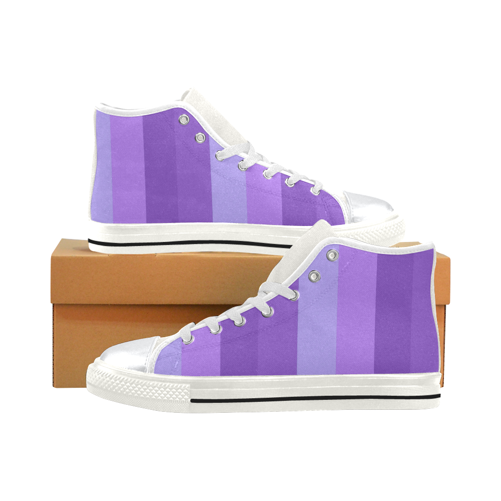Shades Of Purple Stripes High Top Canvas Women's Shoes/Large Size (Model 017)