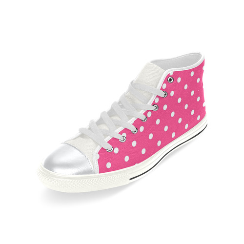 Hot Pink White Dots High Top Canvas Women's Shoes/Large Size (Model 017)