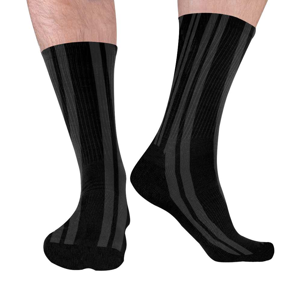 Gray/Black Vertical Stripes Mid-Calf Socks (Black Sole)