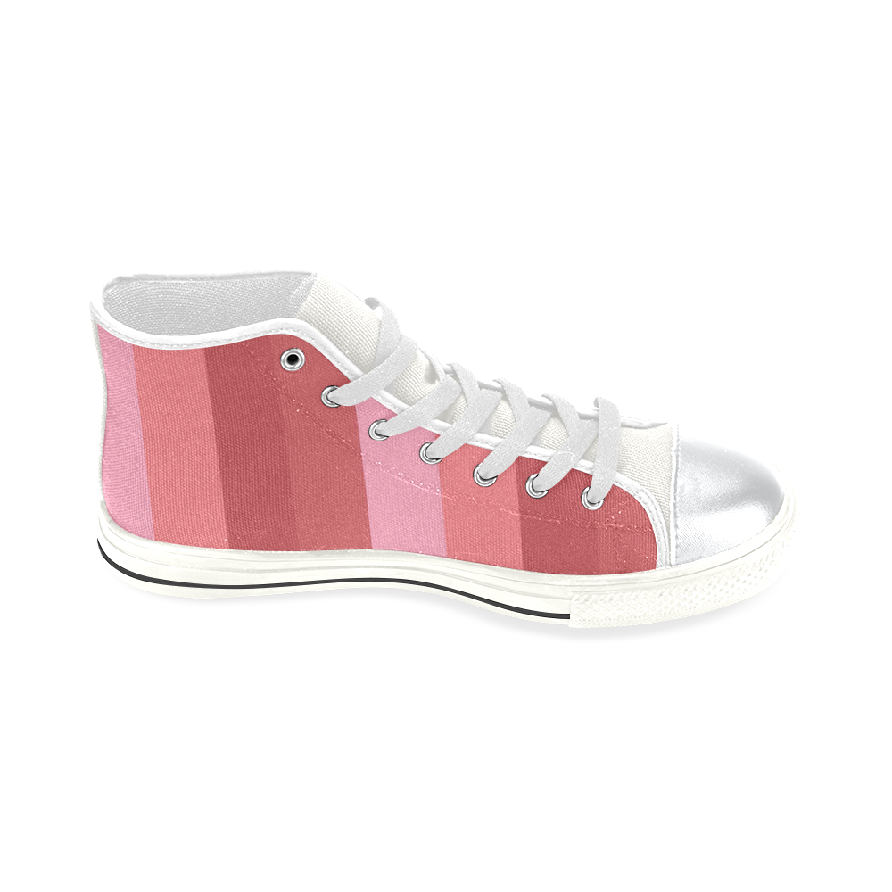 Shades Of Coral Stripes High Top Canvas Women's Shoes/Large Size (Model 017)
