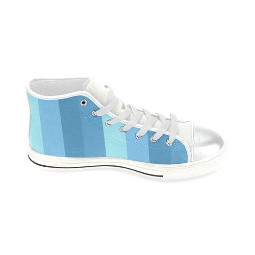 Shades Of Blue Stripes High Top Canvas Women's Shoes/Large Size (Model 017)