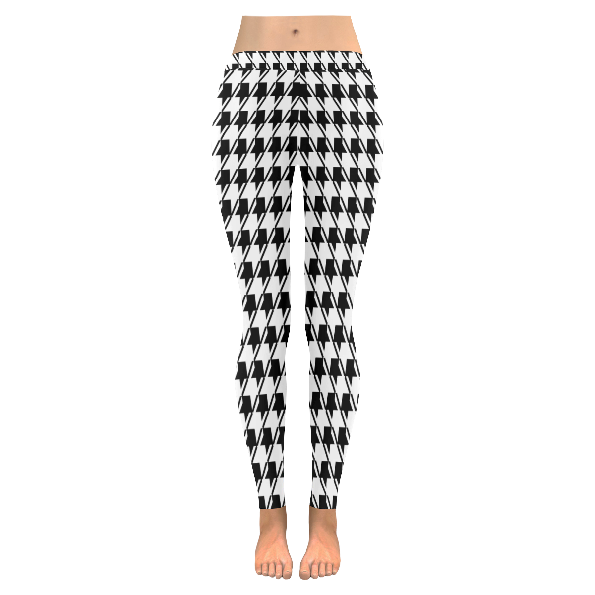 Black White Houndstooth Women's Low Rise Leggings (Invisible Stitch) (Model L05)