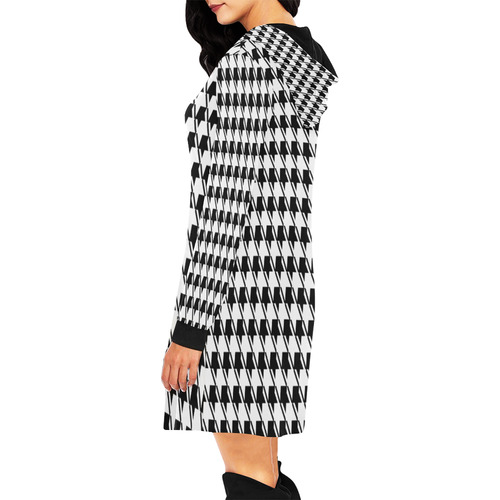 Black White Houndstooth All Over Print Hoodie Mini Dress (Model H27)