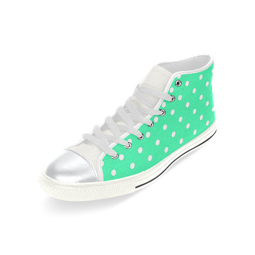 Mint Green White Dots High Top Canvas Women's Shoes/Large Size (Model 017)