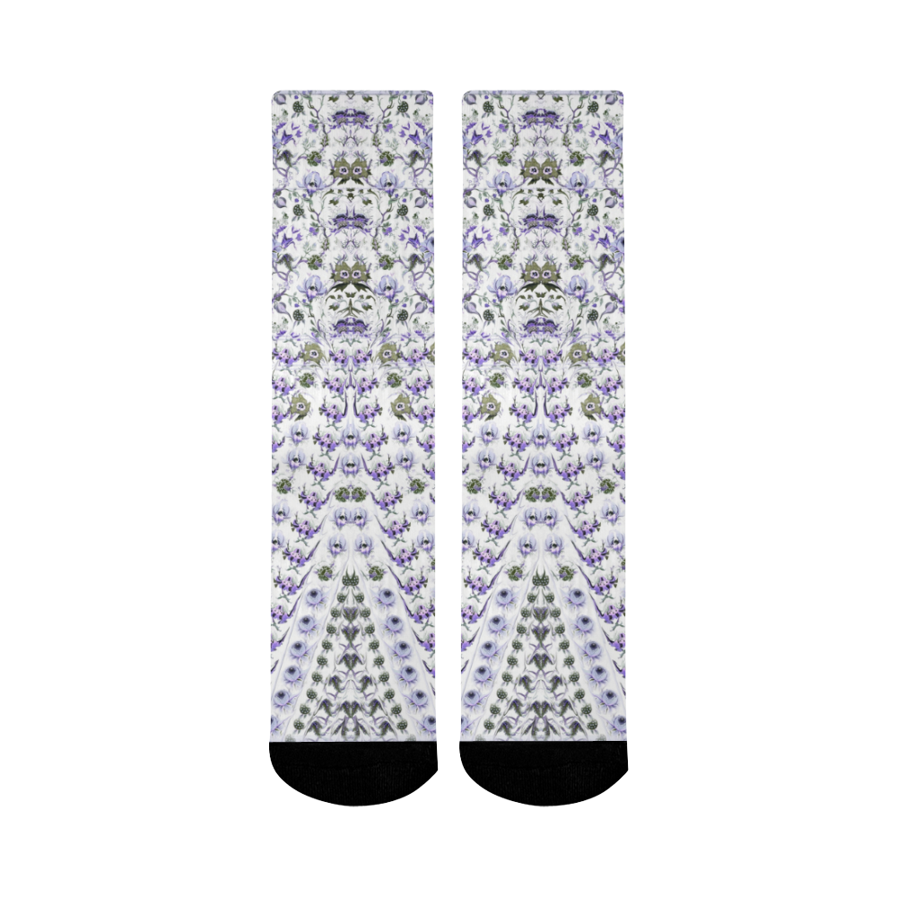 mille fleurs purple Mid-Calf Socks (Black Sole)