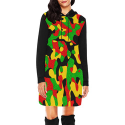 Rastafari Camouflage Pattern Green Yellow red Blac All Over Print Hoodie Mini Dress (Model H27)