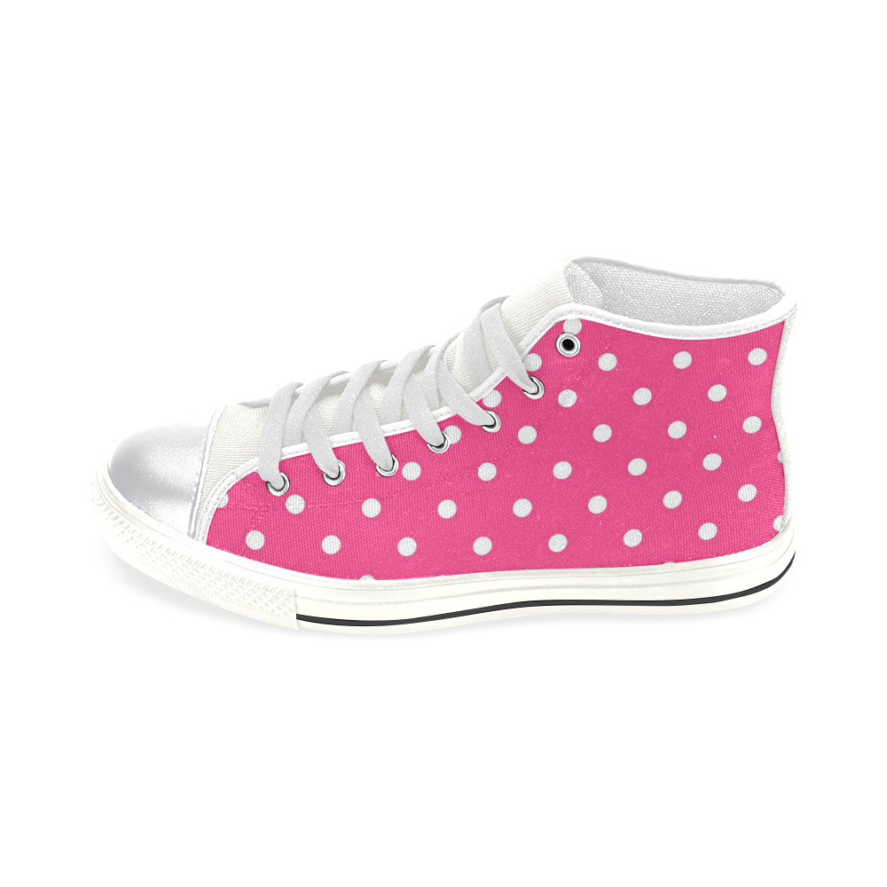 Hot Pink White Dots High Top Canvas Women's Shoes/Large Size (Model 017)