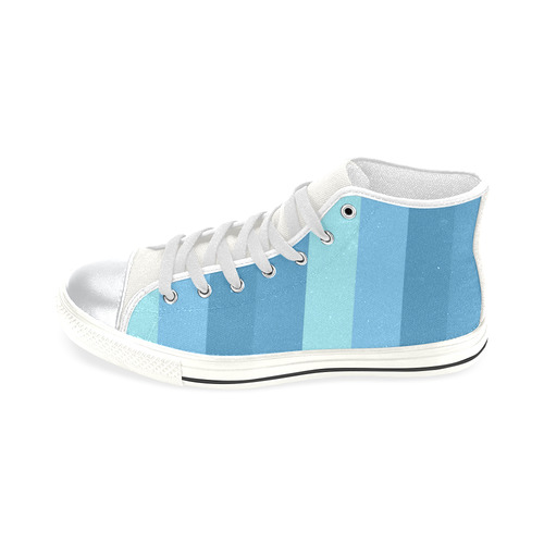 Shades Of Blue Stripes High Top Canvas Women's Shoes/Large Size (Model 017)