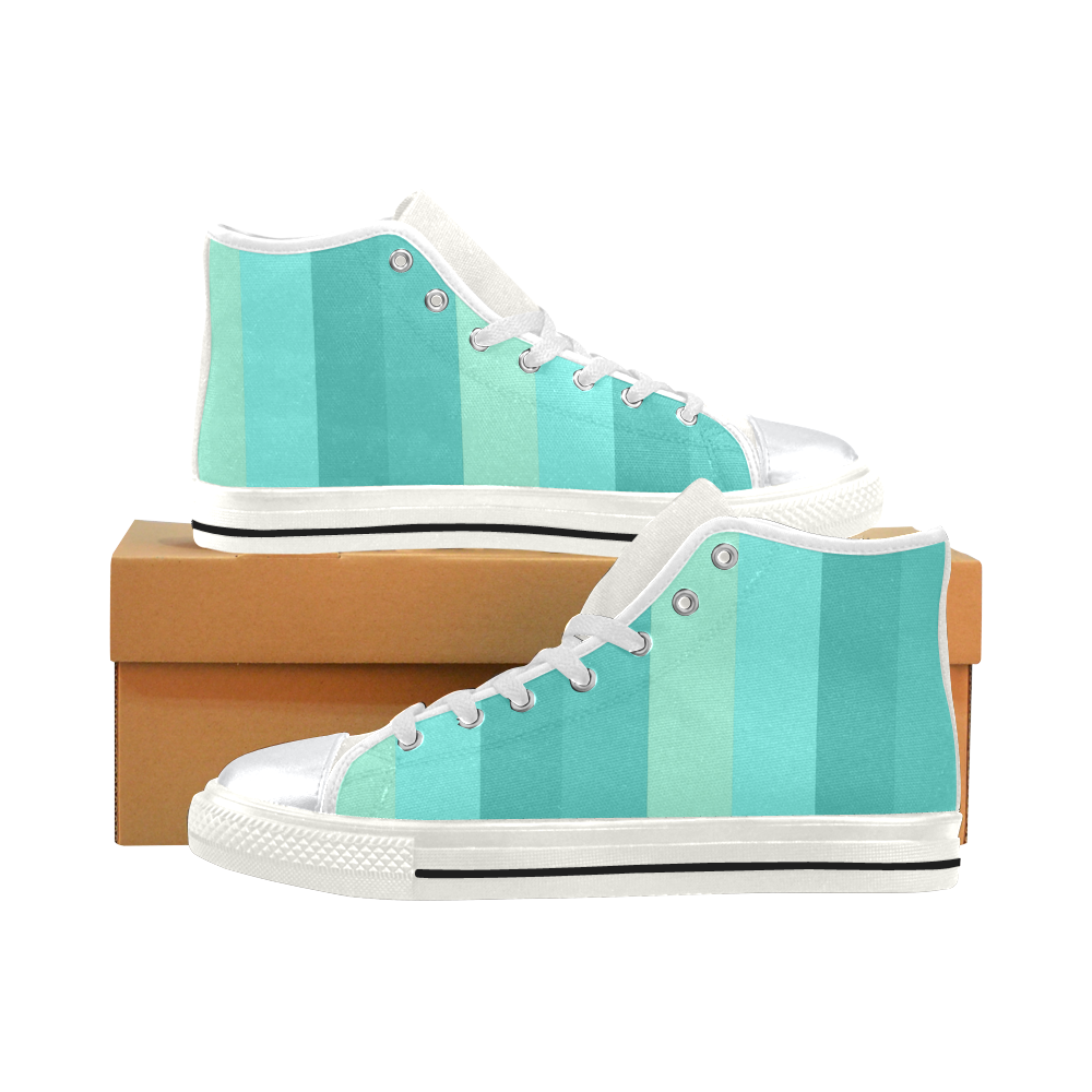 Shades Of Green Stripes High Top Canvas Women's Shoes/Large Size (Model 017)