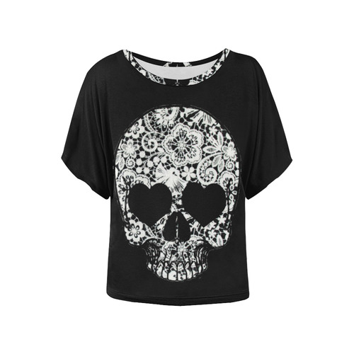 laceskullforblack Women's Batwing-Sleeved Blouse T shirt (Model T44)