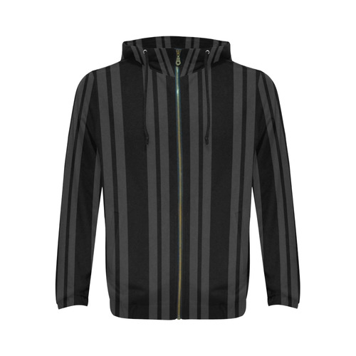 Gray/Black Vertical Stripes All Over Print Full Zip Hoodie for Men (Model H14)