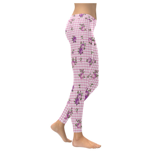 Purple Rose Women's Low Rise Leggings (Invisible Stitch) (Model L05)