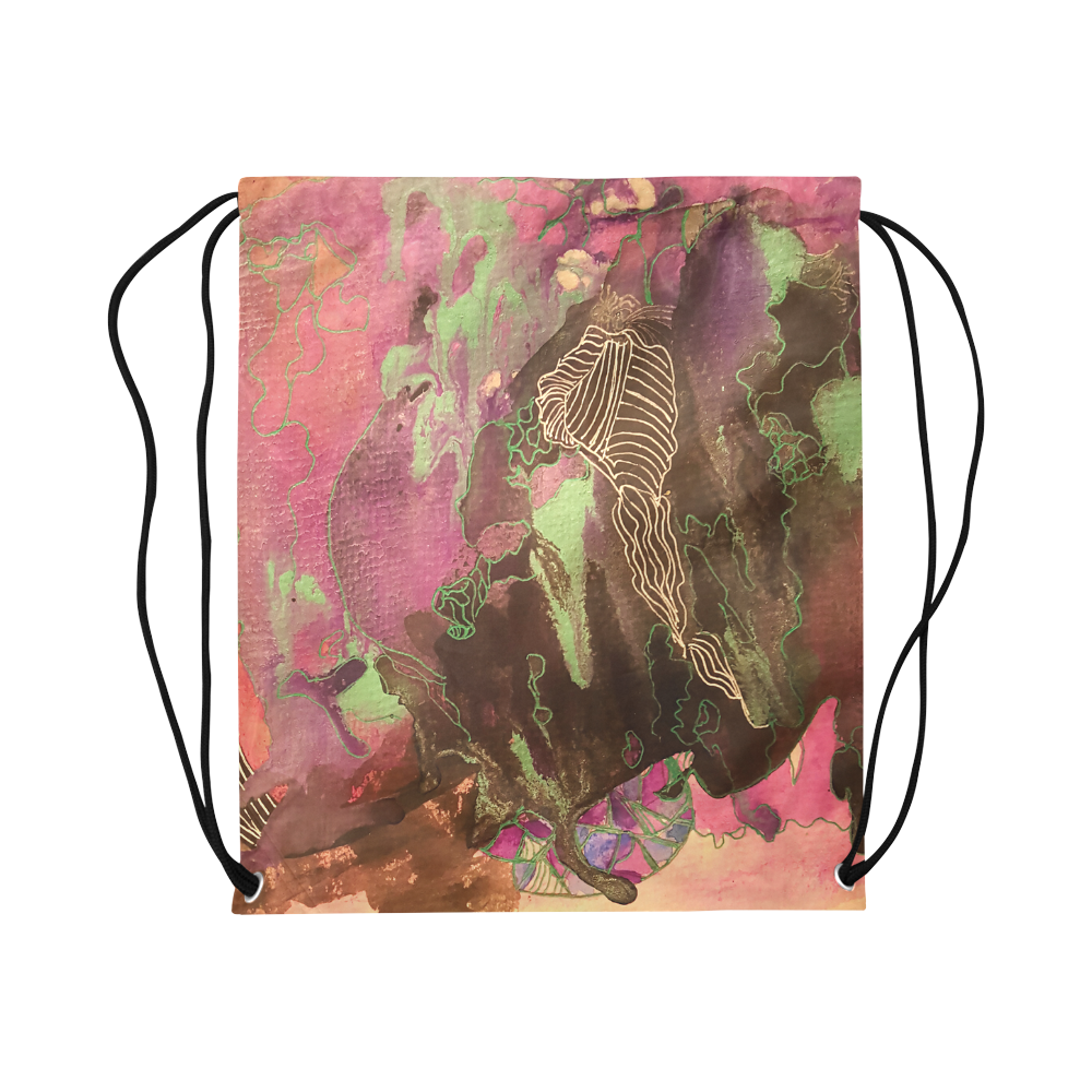 Pink Abstract Large Drawstring Bag Model 1604 (Twin Sides)  16.5"(W) * 19.3"(H)