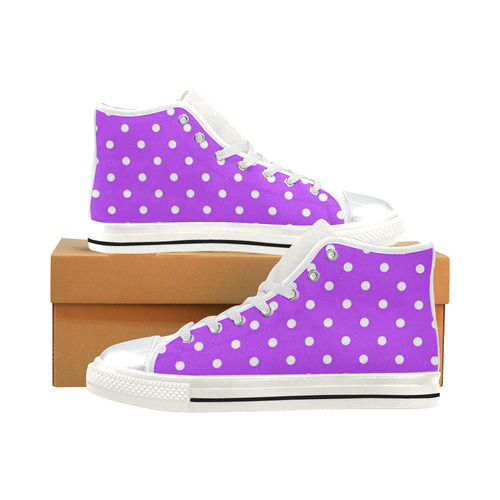 Royal Purple White Dots High Top Canvas Women's Shoes/Large Size (Model 017)