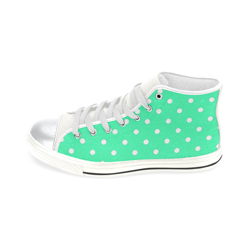 Mint Green White Dots High Top Canvas Women's Shoes/Large Size (Model 017)