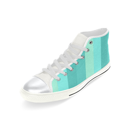 Shades Of Green Stripes High Top Canvas Women's Shoes/Large Size (Model 017)
