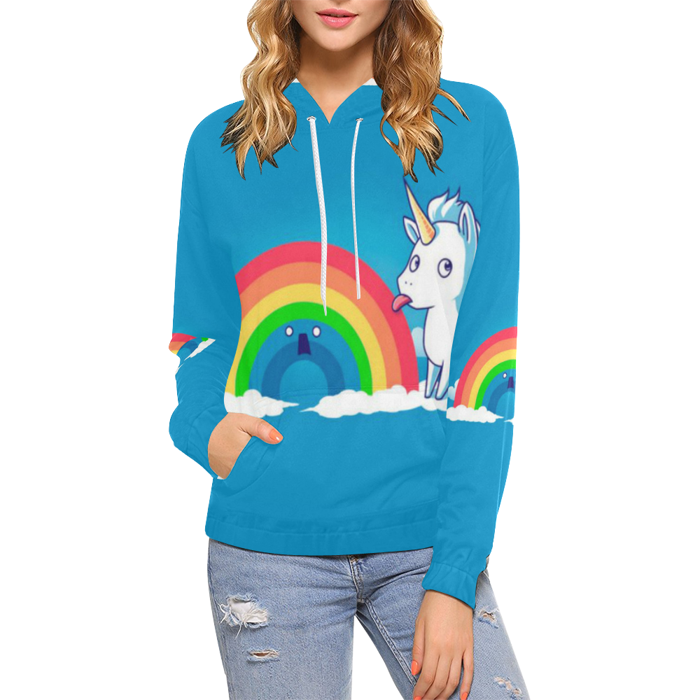 Unicorn Rainbow All Over Print Hoodie for Women (USA Size) (Model H13)