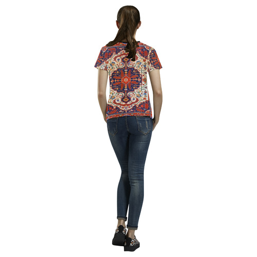 Red Blue Antique Persian Carpet All Over Print T-shirt for Women/Large Size (USA Size) (Model T40)