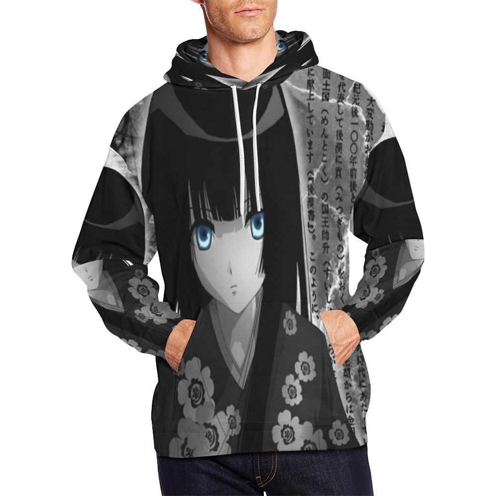 Japanese Anime Girl with Symbols All Over Print Hoodie for Men/Large Size (USA Size) (Model H13)