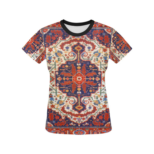 Red Blue Antique Persian Carpet All Over Print T-shirt for Women/Large Size (USA Size) (Model T40)