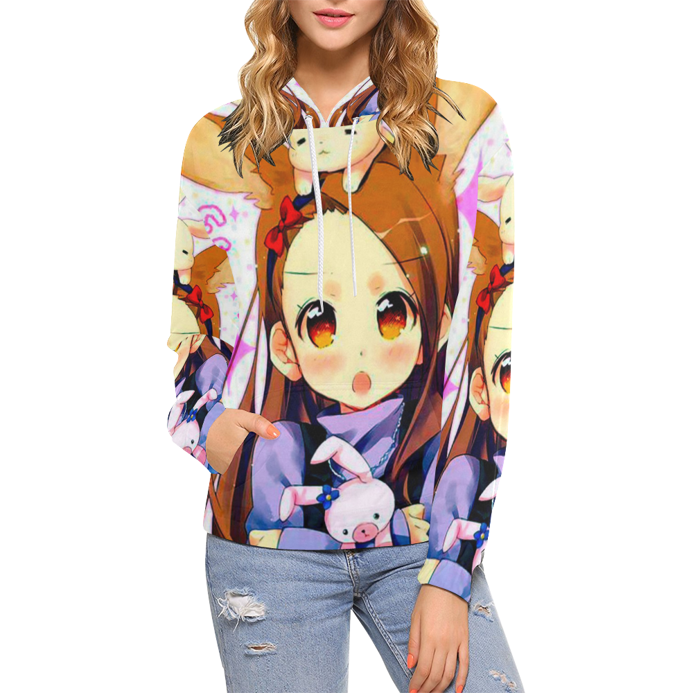Cute Bunny Girl Anime All Over Print Hoodie for Women (USA Size) (Model H13)