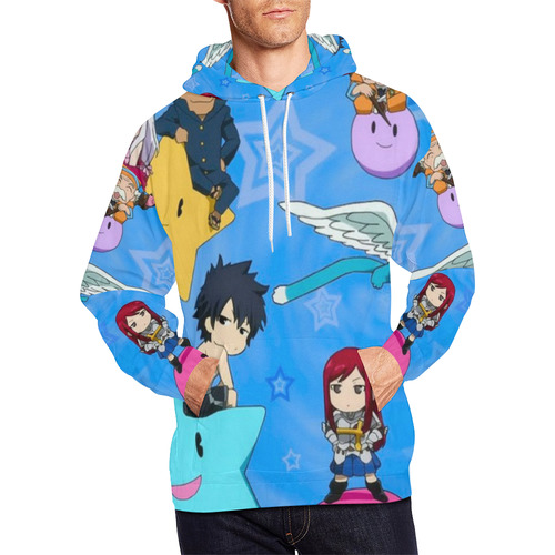 Stars & Chibis Anime Fun All Over Print Hoodie for Men/Large Size (USA Size) (Model H13)