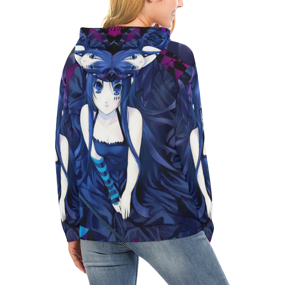 Cute Gothic Rocker Anime Girl All Over Print Hoodie for Women (USA Size) (Model H13)