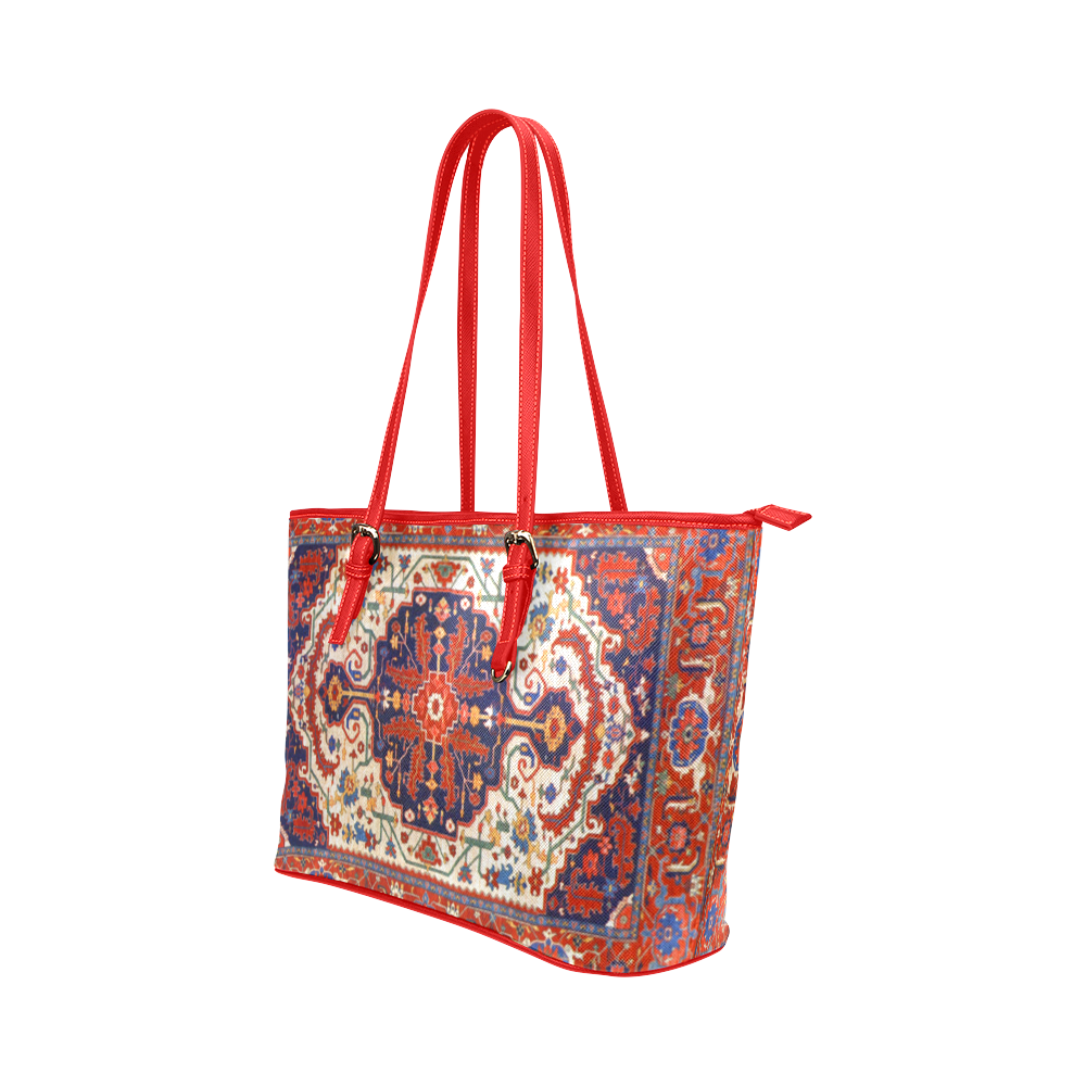 Red Blue Antique Vintage Persian Carpet Leather Tote Bag/Small (Model 1651)
