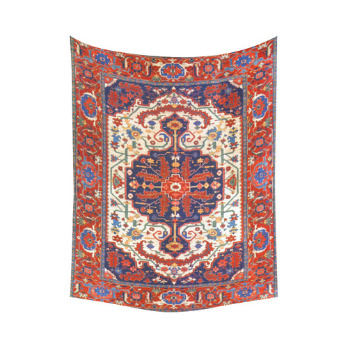 Red Blue Antique Persian Carpet Cotton Linen Wall Tapestry 60"x 80"