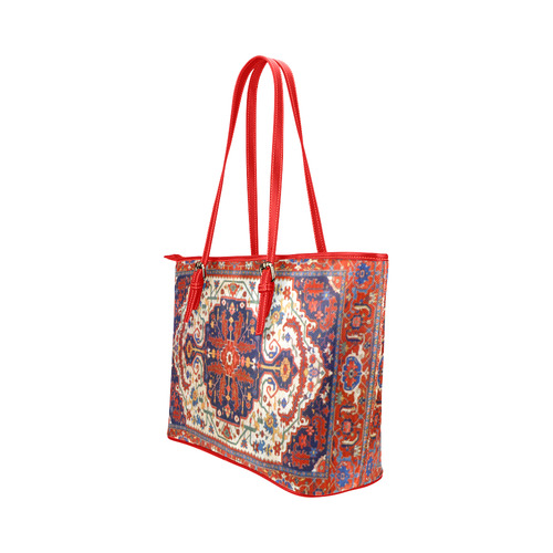 Red Blue Antique Vintage Persian Carpet Leather Tote Bag/Small (Model 1651)