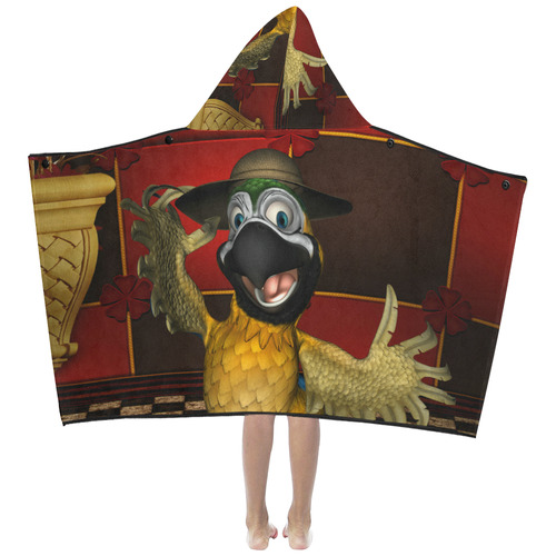 Funny parrot with summer hat Kids' Hooded Bath Towels