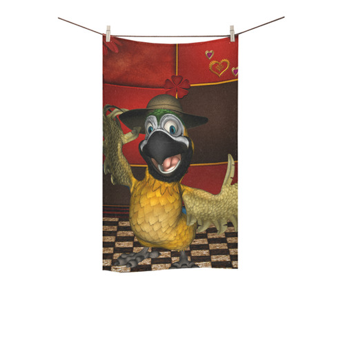 Funny parrot with summer hat Custom Towel 16"x28"