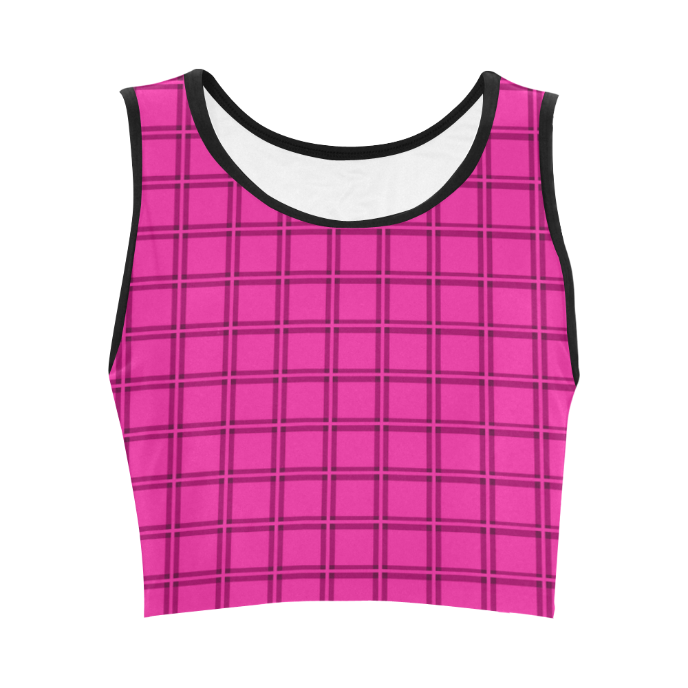 Plaid pink black VAS2 Women's Crop Top (Model T42)