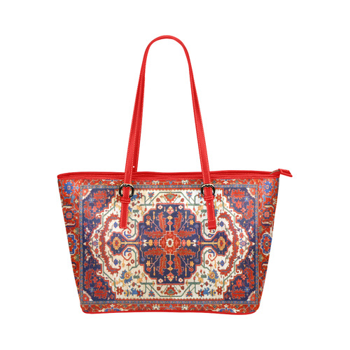 Red Blue Antique Vintage Persian Carpet Leather Tote Bag/Large (Model 1651)