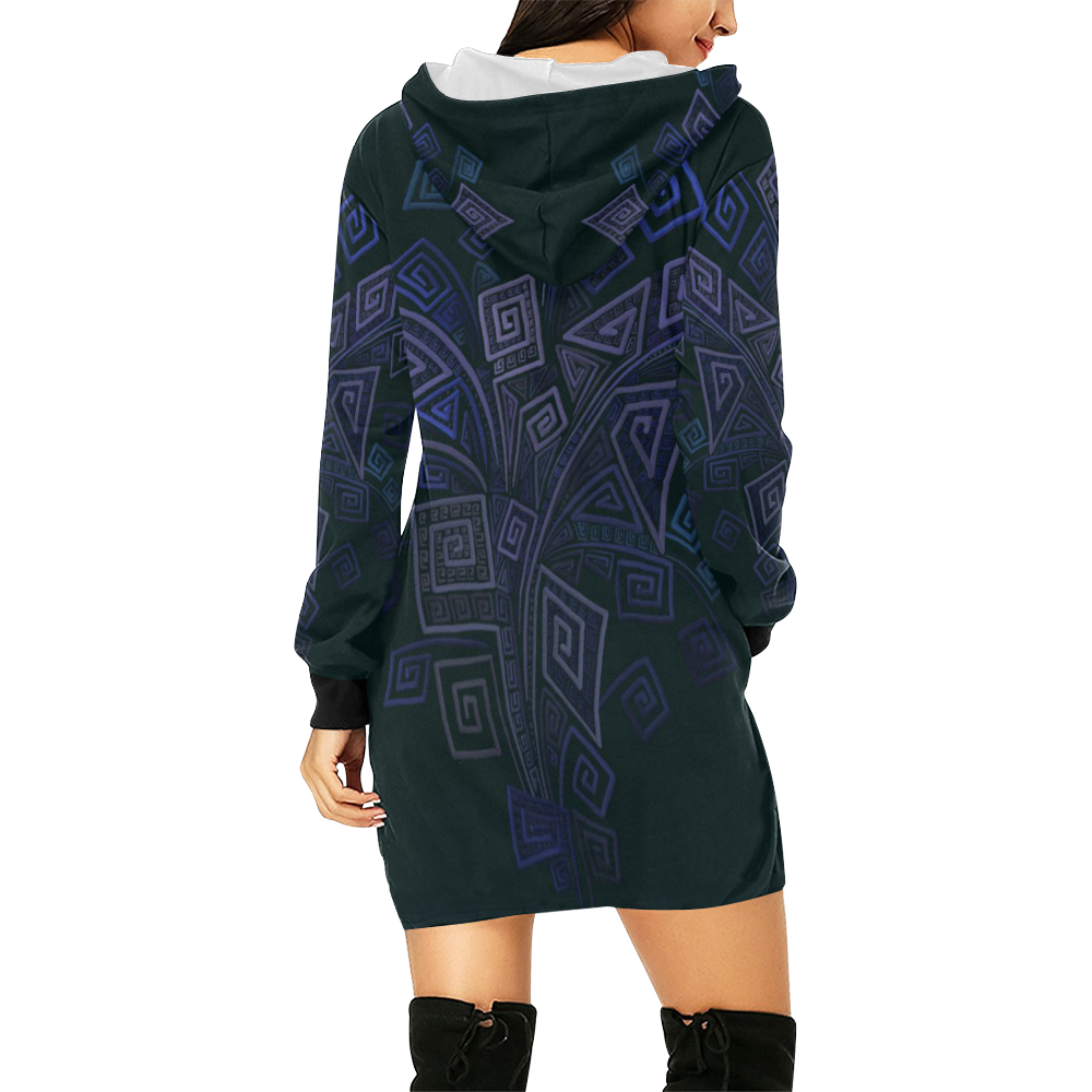 Psychedelic 3D Square Spirals - blue and violet All Over Print Hoodie Mini Dress (Model H27)