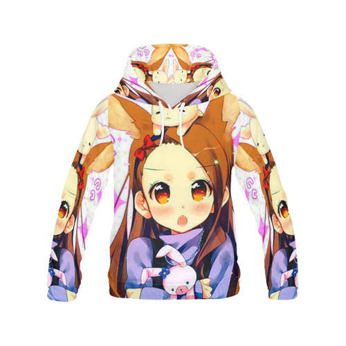 Cute Bunny Girl Anime All Over Print Hoodie for Women (USA Size) (Model H13)