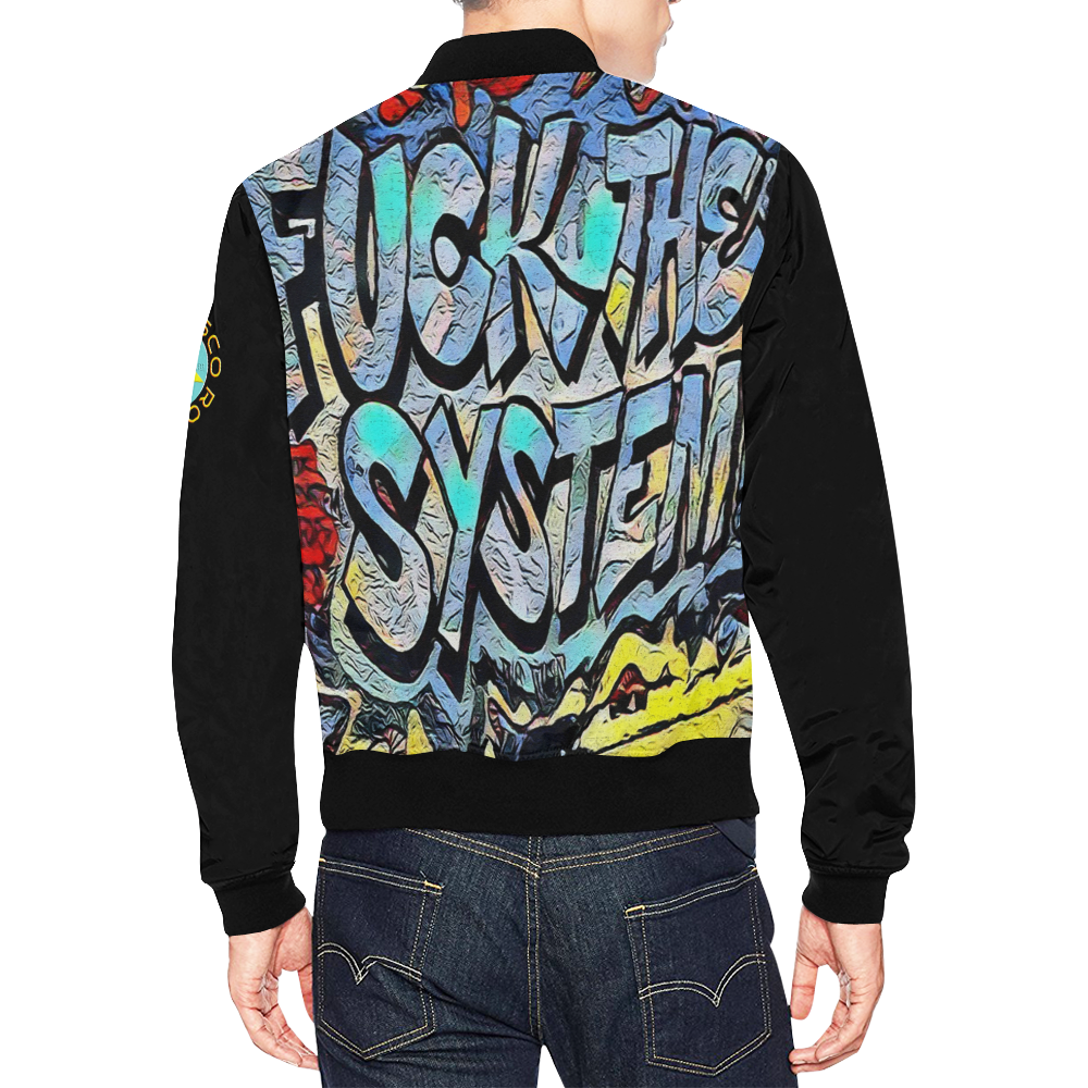 GRAFFITI FUCK THE SYSTEM III All Over Print Bomber Jacket for Men (Model H19)