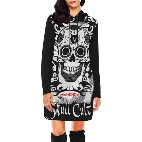 ORIGINAL SKULL CULT II All Over Print Hoodie Mini Dress (Model H27)