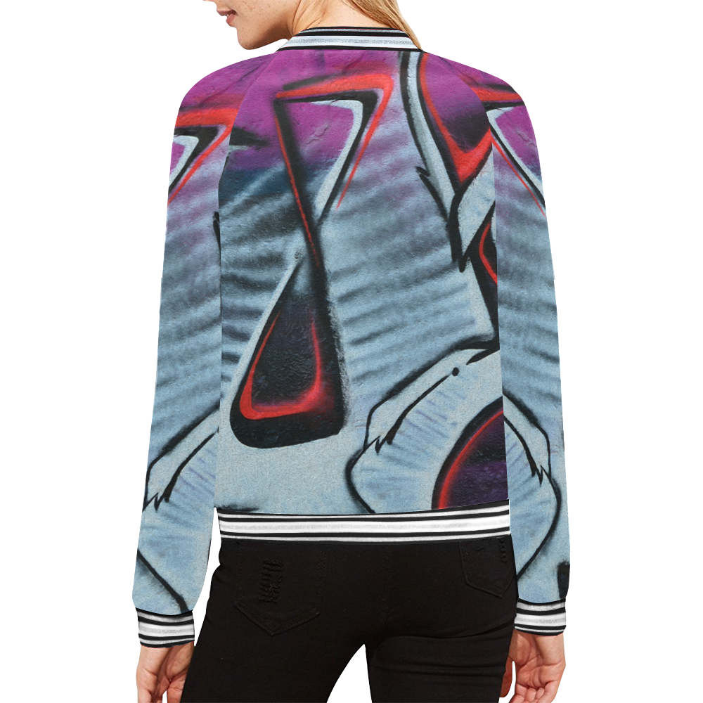 GRAFFITI All Over Print Bomber Jacket for Women (Model H21)