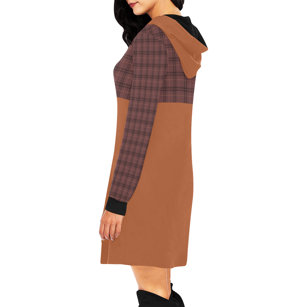 Plaid shades of brown VAS2 II All Over Print Hoodie Mini Dress (Model H27)