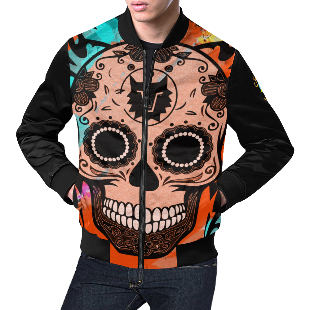 SKULL CULT ORANGE CRASSCO ROCKT All Over Print Bomber Jacket for Men (Model H19)