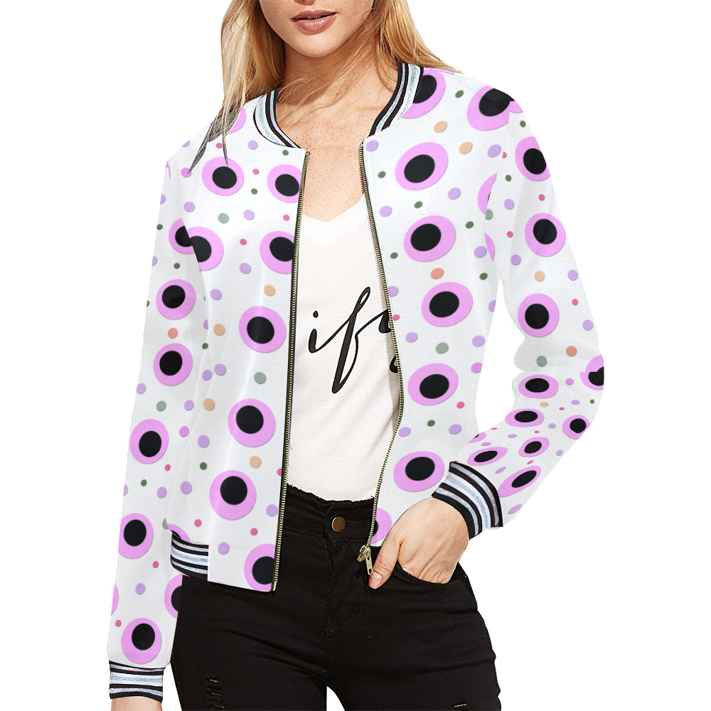 PINK AND BLACK POINTS All Over Print Bomber Jacket for Women (Model H21)