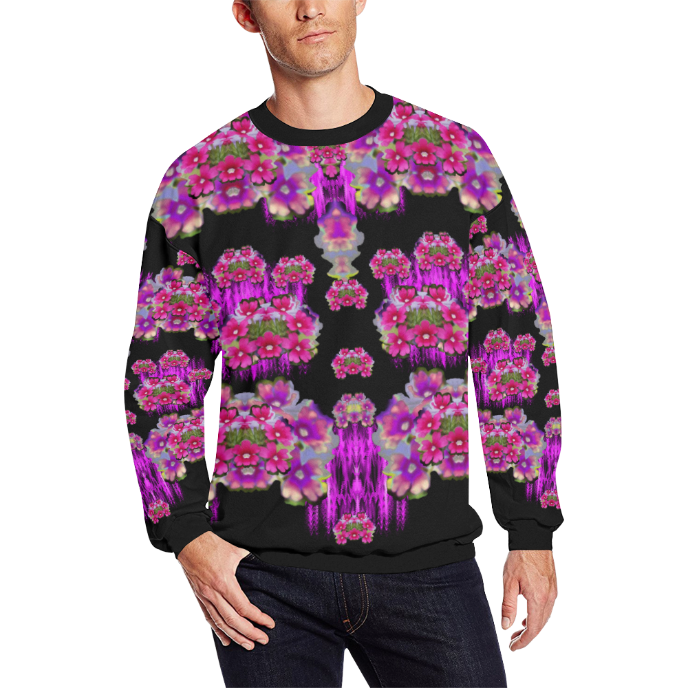 Happy Merry fantasy flowers Men's Oversized Fleece Crew Sweatshirt/Large Size(Model H18)