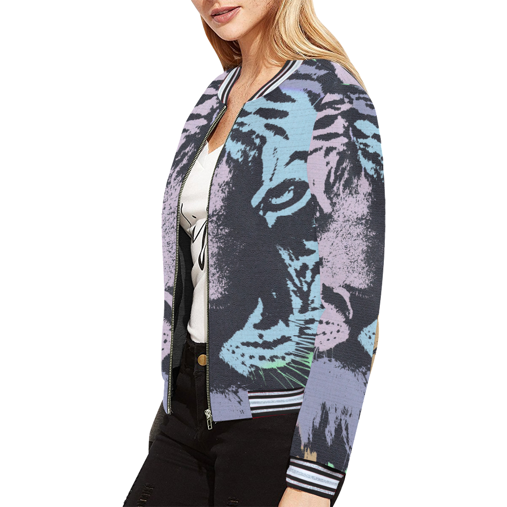 TIGER All Over Print Bomber Jacket for Women (Model H21)