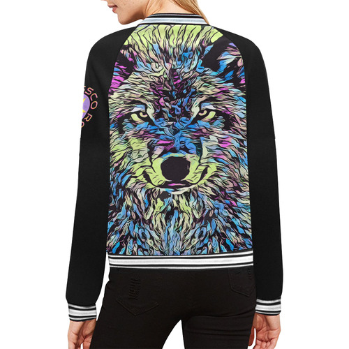 WOLF MULTICOLOR CRASSCO ROCKT All Over Print Bomber Jacket for Women (Model H21)