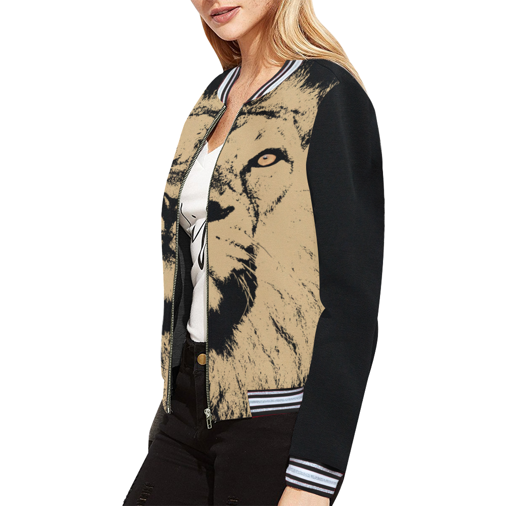 LION All Over Print Bomber Jacket for Women (Model H21)