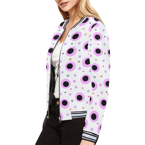 PINK AND BLACK POINTS All Over Print Bomber Jacket for Women (Model H21)